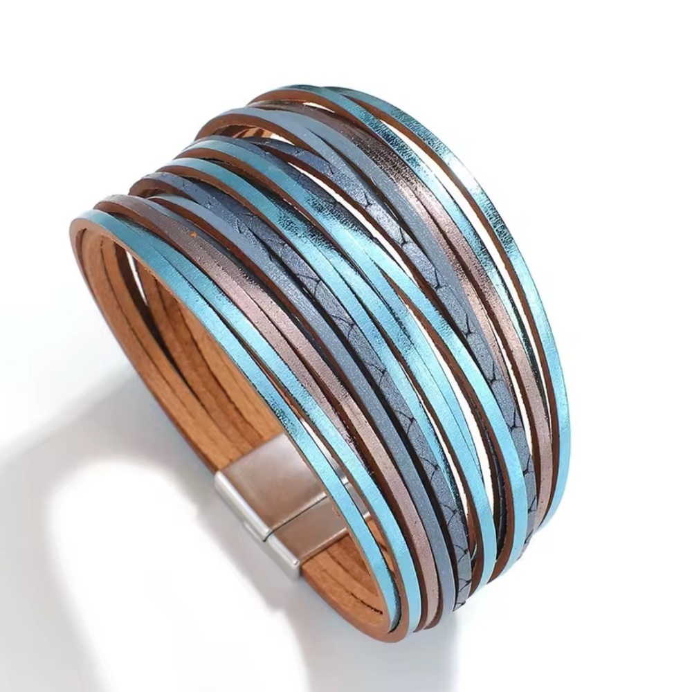 NWT Multi-Strand Blue & Brown Leather Bracelet